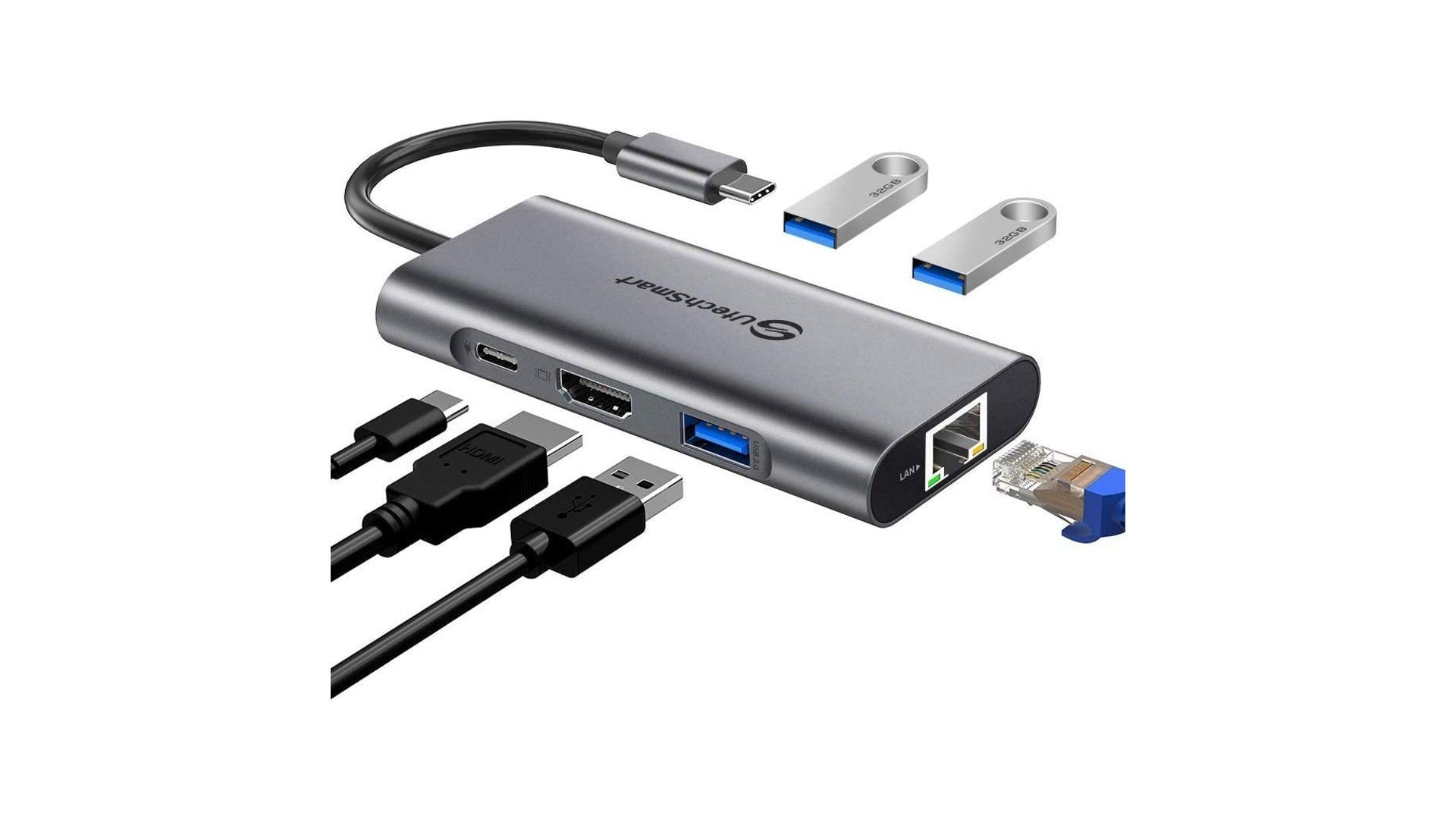 UtechSmart UCN3273 USB-C Hub With Ethernet Adapter on white background