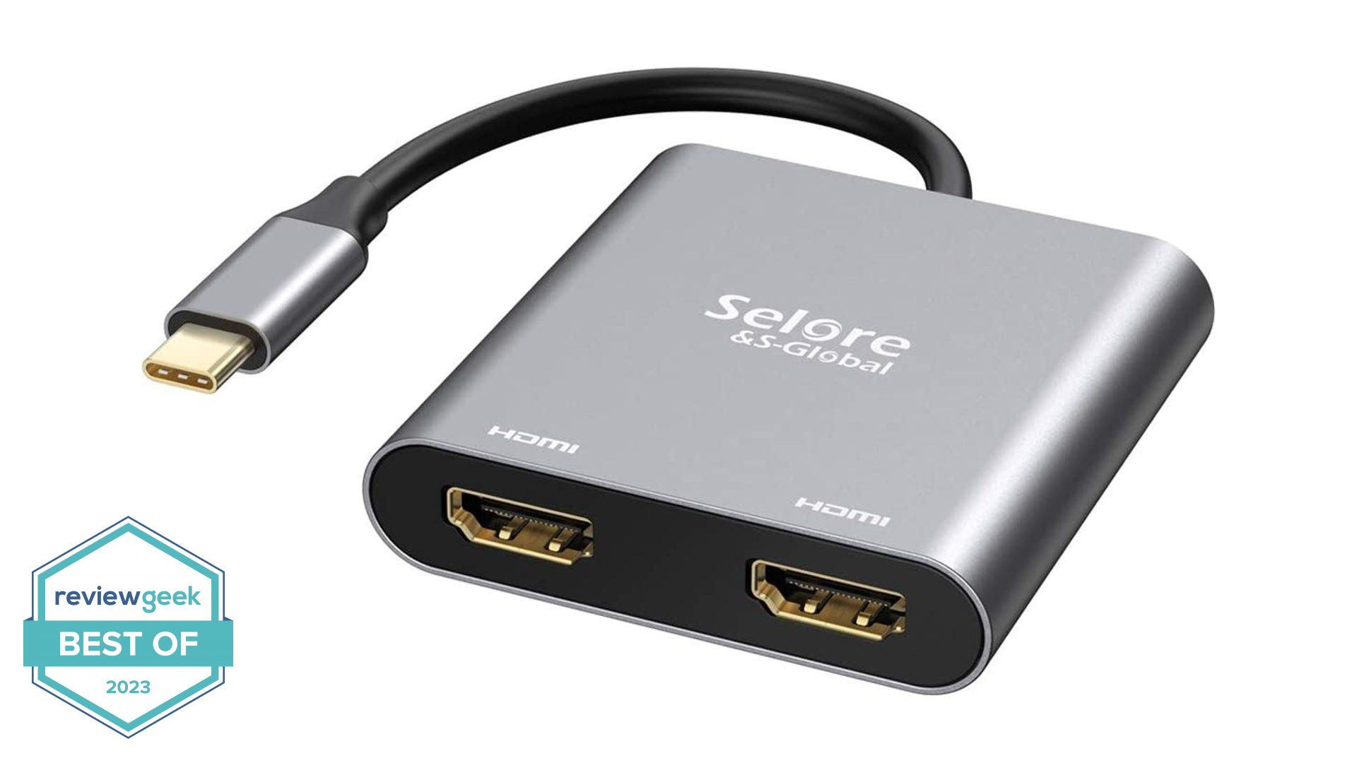 Selore S Global USB-C to Dual HDMI Adapter on a white background