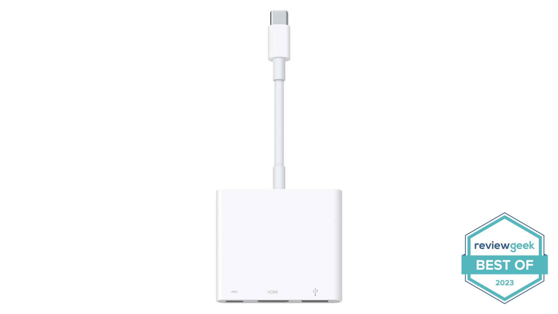 White Apple USB-C Digital AV Multiport Adapter on a white background